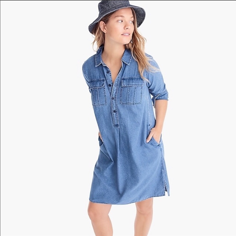 J.CREW Size M Denim Shirt Roll Sleeve Dress